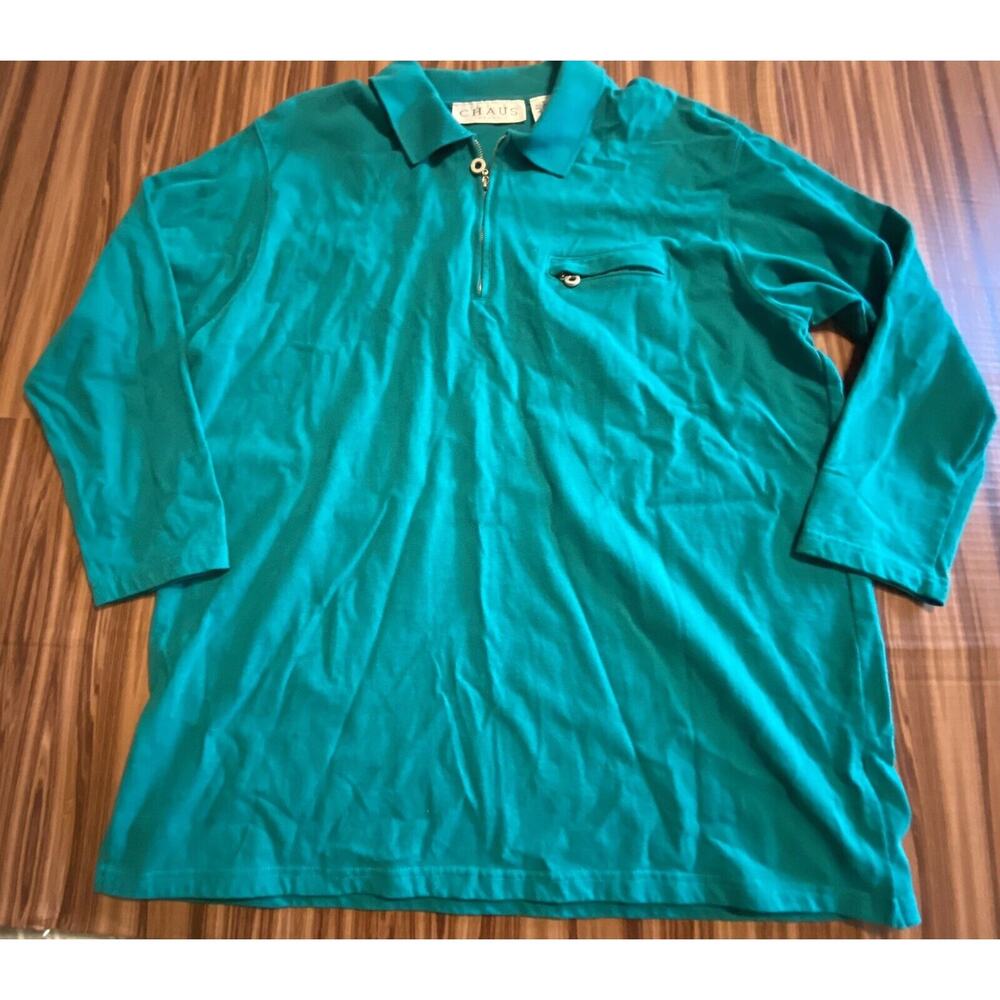 Chaus Women’s Collared Soft Green Pullover 3/4 Sleeve Front Pocket Size 1X